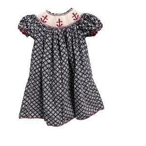 Royal Child Size 5 Smocked Dress Girls Nautical Anchors Red White Blue